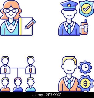 Corporation hierarchy RGB color icons set Stock Vector