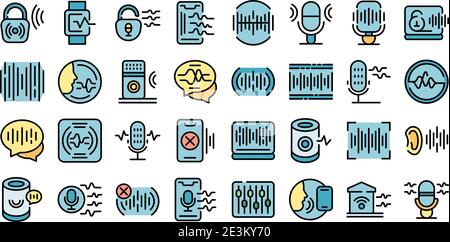 Speech recognition icons set. Outline set of speech recognition vector icons thin line color flat on white Stock Vector