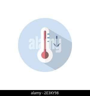 Thermometer. Fall temperature. Flat color icon on a circle. Weather vector illustration Stock Vector