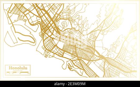 Honolulu USA City Map in Retro Style in Golden Color. Outline Map. Vector Illustration. Stock Vector