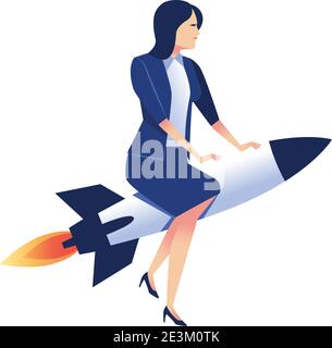 elegant businesswoman worker flying in rocket character vector illustration design Stock Vector