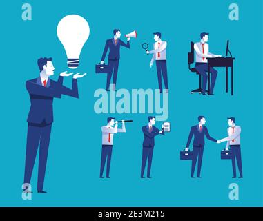 group of eight businessmen workers avatars vector illustration design Stock Vector