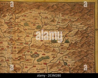 Map of Bohemia (Czech Republic) (1600) north east. Stock Photo