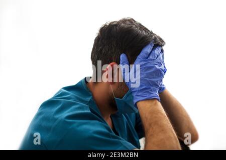 Coronavirus concept. COVID-19. Young doctor in protective suit uniform. Doctors are heroes Stock Photo