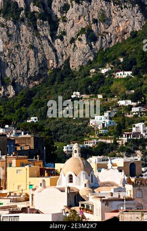 Santa Sofia Church with rock wall as backdrop, Anacapri, Capri, Campania, Italy, Europe Stock Photo