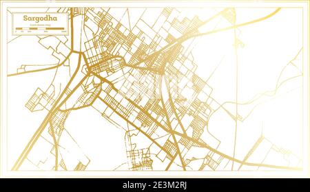 Sargodha Pakistan City Map in Retro Style in Golden Color. Outline Map. Vector Illustration. Stock Vector