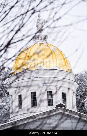 Golden dome of the Vermont State House, Montpelier, VT, USA, New England. Stock Photo