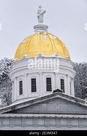 Golden dome of the Vermont State House, Montpelier, VT, USA, New England. Stock Photo