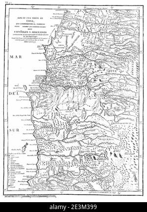Mapa Chile Españoles y Araucanos. Stock Photo