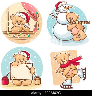 Cute Illustration Of Christmas Teddy Bears, for xmas design. Stock Vector