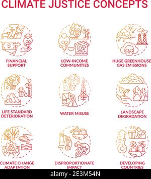 Climate justice concept icons set Stock Vector