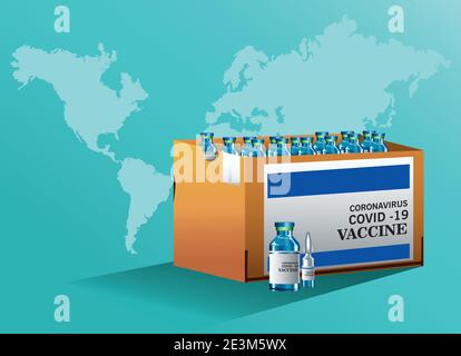 covid19 virus vaccine vials kit in earth planet vector illustration design Stock Vector