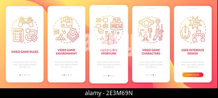 Video game design components onboarding mobile app page screen with concepts Stock Vector