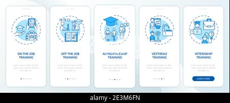 Staff development methods onboarding mobile app page screen with concepts Stock Vector