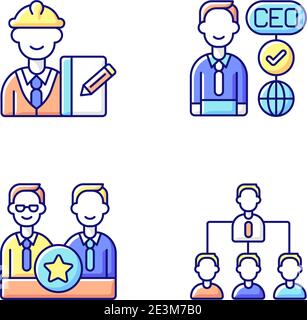 Organization hierarchy RGB color icons set Stock Vector