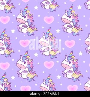 Seamless pattern with unicorn on a pink background. Vector Stock Vector