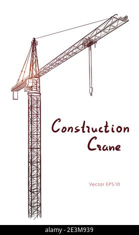 Tower construction crane. Detailed vector illustration isolated on white background. Stock Vector