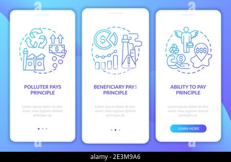 Climate poverty risk groups onboarding mobile app page screen with concepts Stock Vector