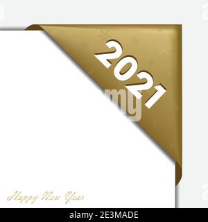 Gold christmas corner ribbon. New year 2021, elements are in separate layers and grouped. Stock Vector