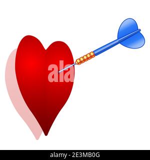 Illustration of the valentine's day abstract heart pierced by dart arrow Stock Vector