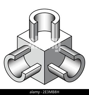 Illustration of the abstract tee pipe fitting in section Stock Vector