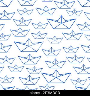 Seamless pattern of the contour folded paper boats Stock Vector