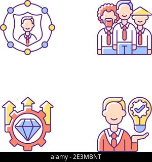 Corporate values RGB color icons set Stock Vector