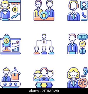 Corporate hierarchy RGB color icons set Stock Vector