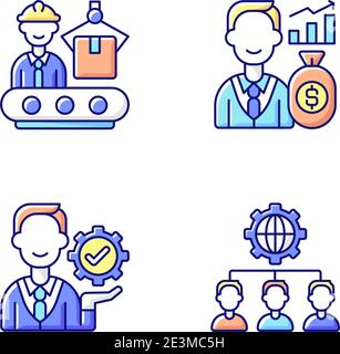 Company hierarchical structure RGB color icons set Stock Vector