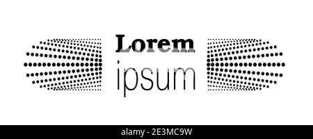Header design. Simple monochrome template for logo, symbol, icon, sign. Text and two dotted symmetric patterns. Black spotted abstract lines. Vector Stock Vector