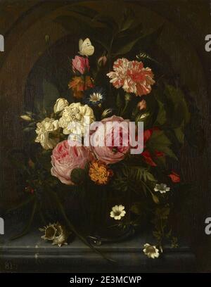 Maria van Oosterwyck (Noorddorp 1630-Uitdam 1693) - Still Life with Flowers, Insects and a Shell Stock Photo