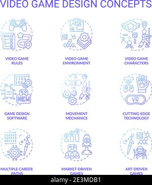 Video game design concept icons set Stock Vector