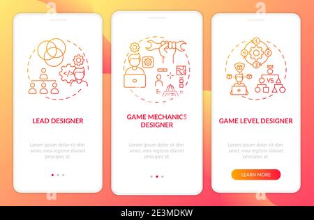 Game designers types onboarding mobile app page screen with concepts Stock Vector
