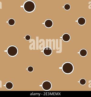 Coffee cups chaotic vector pattern on light brown background Stock Vector