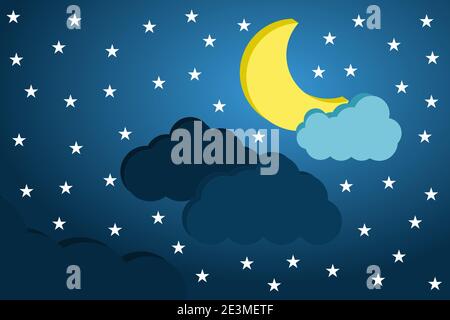 moon clouds and starry sky naive concept illustration vector Stock Vector