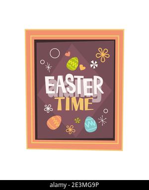 happy easter spring holiday celebration greeting card poster with easter time picture vertical vector illustration Stock Vector