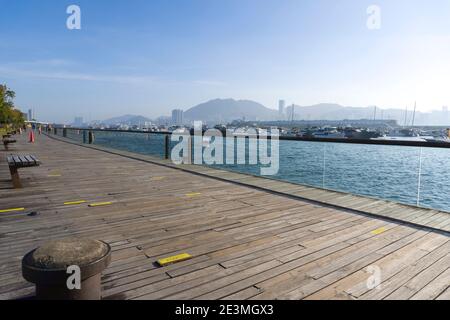 The Waterfront Boardwalk in Kwun Tong Promenade, Hong Kong. Former Kwun Tong Public Cargo Working Area Stock Photo