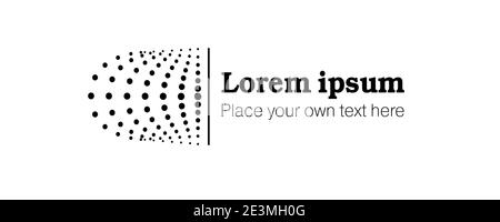 Header design. Simple template for logo, company symbol, icon, sign. Text and dotted pattern. Black spotted lines. Vector abstract monochrome shape Stock Vector