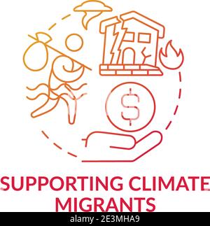 Supporting climate migrants concept icon Stock Vector