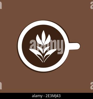Coffee cup with latte art vector illustration for logo or emblem in minimalistic style in brown colours Stock Vector