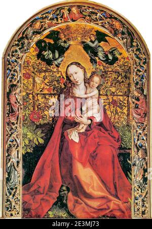 Martin Schongauer Madonna in Rose Garden. Stock Photo