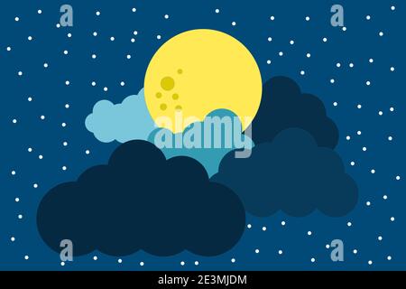Full moon clouds and starry sky naive concept illustration vector Stock Vector