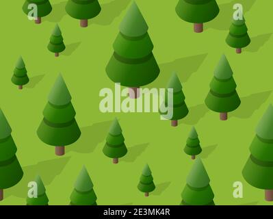 Seamless forest fir tree pattern map background 3D illustration Stock Vector