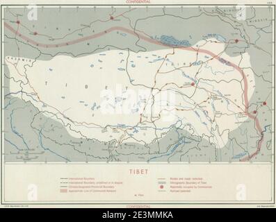 Tibet Map Before 1950 Map Of Tibet- ''Tibet Confidential'' ''Ethnographic Boundary Of Tibet''  ''Approximate Line Of Communist Advance'' And ''Reportedly Occupied By  Communists'' ''11518, Cia, 2-50'' February 1950 Map- 305945 11518 01  (Cropped Stock Photo - Alamy