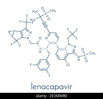 Lenacapavir antiviral drug molecule. Skeletal formula. Stock Vector