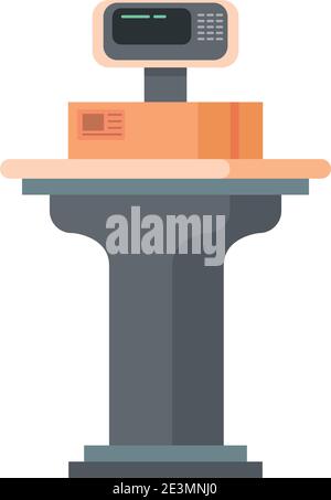 box carton packing in balance scale postal service isolated style vector illustration design Stock Vector