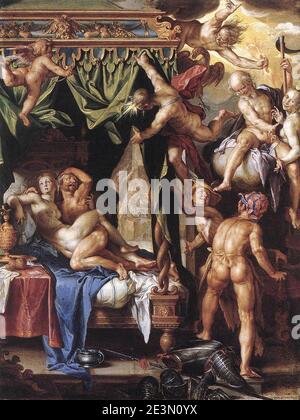 Mars and Venus Discovered by the Gods-Joachim Wtewael. Stock Photo