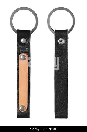 Leather Key chain with ring isolated on white background with clipping path Stock Photo