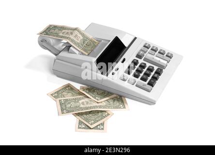 Old fashioned calculator dollars, isolated on white Stock Photo