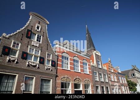 Historic house facades located along Noordeinde street in Monnickendam, North Holland, Netherlands Stock Photo